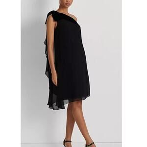 Lauren Ralph Lauren Women's Black Chiffon One-Shoulder Dress Size 12
